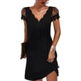 thumbnail image 1 of fastboy Robe Courte à Manches Courtes Imprimée Col en V pour Femmes Robe Décontractée Soirée École Fiançailles Mariage d'Été Fête d'Anniversaire Vêtements Noir 3TG, 1 of 5