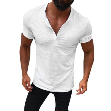 cfhntfmh T-Shirt Henley Uni pour Homme Coupe Ajustée Chandail de Musculation Manches Courtes Col Rond T-Shirt Décontracté T-Shirts Légers