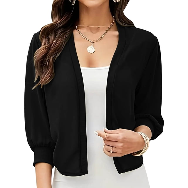 Erwazi Cardigans Courts pour Femmes Manches 3/4 Automne Tendance Ouvert Léger Cardigans Courts