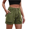thumbnail image 1 of LOVZFMLL Short Décontracté pour Femme à Taille Élastique Style Vêtements de Travail Vert Armée P, 1 of 3