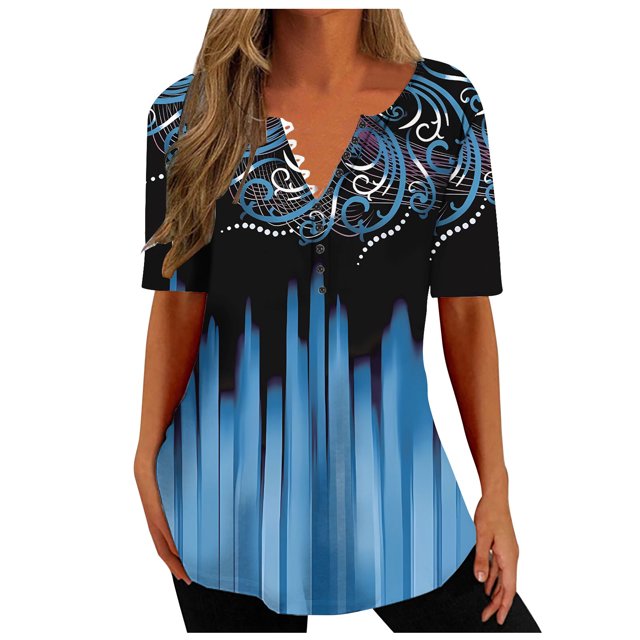 Birdeem Haut Décontracté pour Femme à Col en V Imprimé, Ample, à Manches Courtes, Haut/chemise à Manches Courtes à Col en V