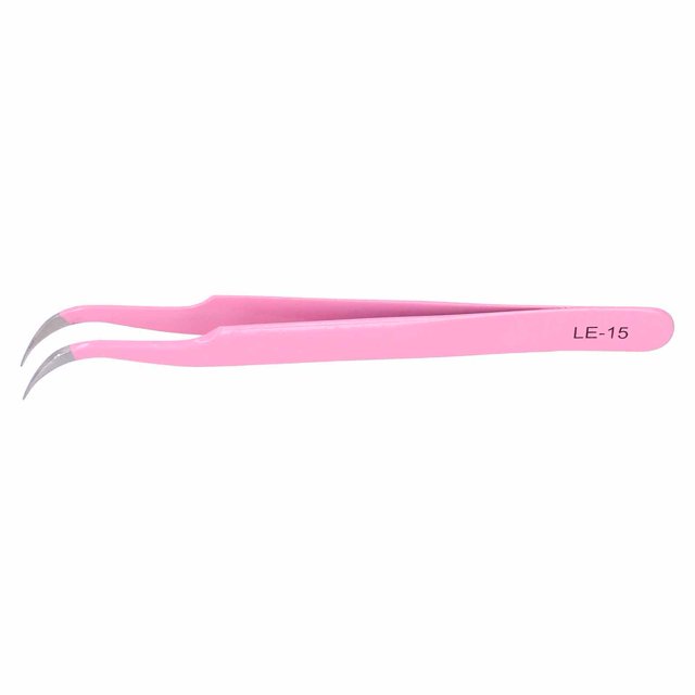 Extension Eyelashes Tweezers Lash Tweezers Stainless Steel False Eyelashes For Eyelashes Extension PinkLE-15 Curved