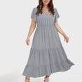 thumbnail image 4 of zanvin Robes d'Été Grande Taille pour Femmes Fête Boho Maxi Longue Robe Portefeuille Col en V Manches Courtes Ourlet à Volants Robe Fête Invitée de Mariage, Gris, 4 of 5