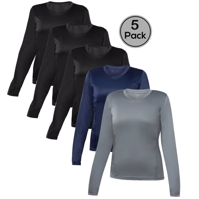 Blank Activewear Lot de 5 T-Shirts à Manches Longues pour Femmes, Tissu de Performance à Séchage Rapide