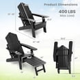 thumbnail image 3 of Costway Patio Adirondack Chair All-Weather HIPS Lounge Chair with Retractable Footrest Black, 3 of 9