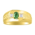thumbnail image 1 of RYLOS Men's Rings 14K Yellow Gold Classic Nugget 6X4MM Oval Gemstone & Diamond Ring Emerald May Birthstone Rings Size 11, 1 of 7