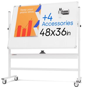 Tableau d'effacement à sec 48 x 36 - Grand tableau blanc magnétique portable avec support - Tableau blanc de style Easel double face avec roues - Conseil blanc permanent mobile pour bureau, salle de classe & Sommaire