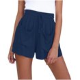 thumbnail image 2 of CEHVOM Womens Drawstring Cotton And Linen Elastic Waist Pocket Solid Shorts Pants, 2 of 4