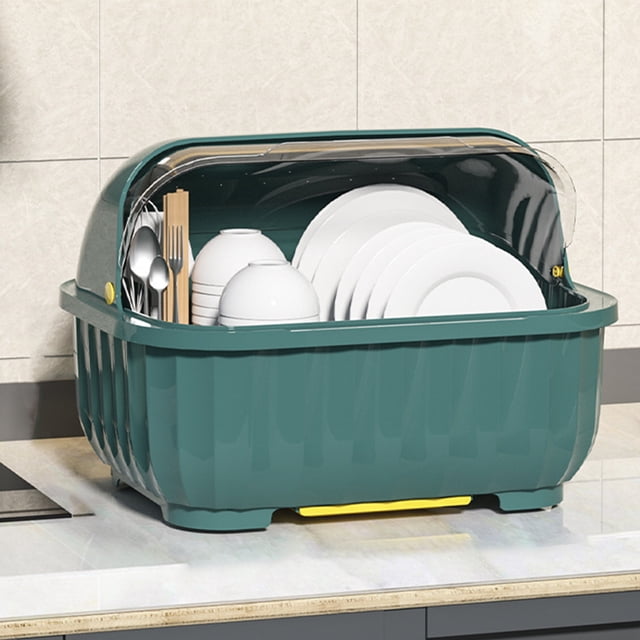 Vadktai Dish Drying Rack, Plastic Nursing Bottle Holder with Cover Removable Drainboard, Small Size Plate Cup Dish Dryer Tray Drainer for Kitchen Counter