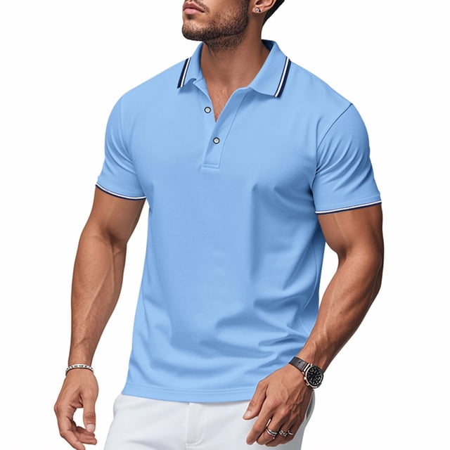 Weiqiqre Men Shirts Short Sleeve Button Down Shirts Classic Stripe Golf Polo Collared Work Shirts