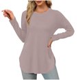 thumbnail image 1 of Yuyuzo Womens Tops Crew Neck Long Sleeve Side Split Solid Color Loose Casual Basic Fall Tunic Top, 1 of 4