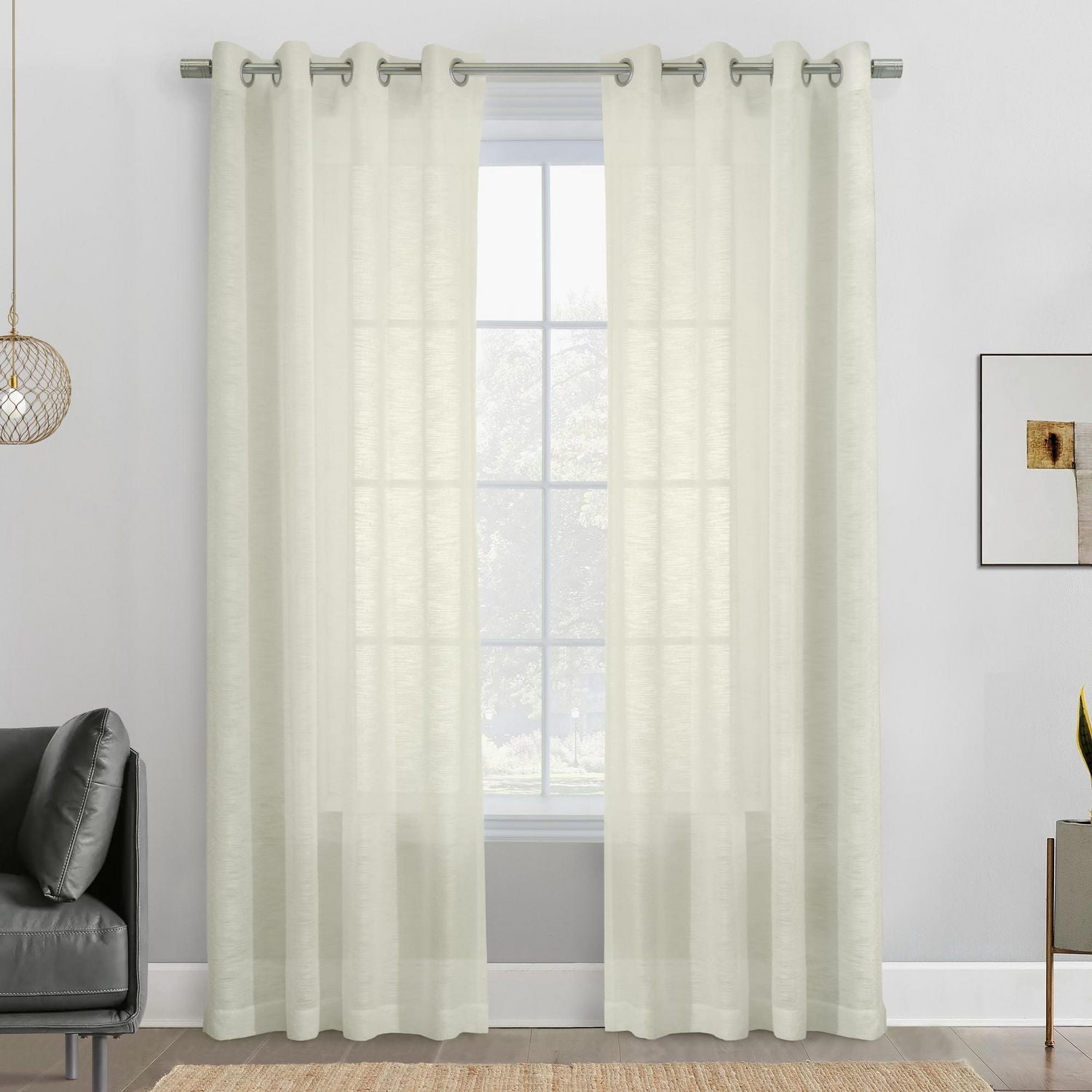 Loft Living Banan Transparent panneau de rideau à œillets 52 x 108 in Blanc cassé