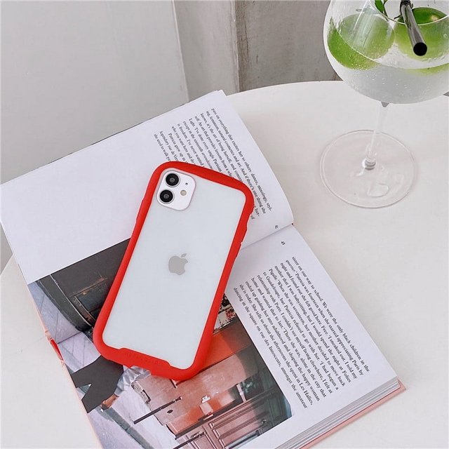 Clear Transparent Silicone Full-Body Protective Case – Shockproof, Ultra-Durable Gel TPU Cover (Red,iphone15promax)