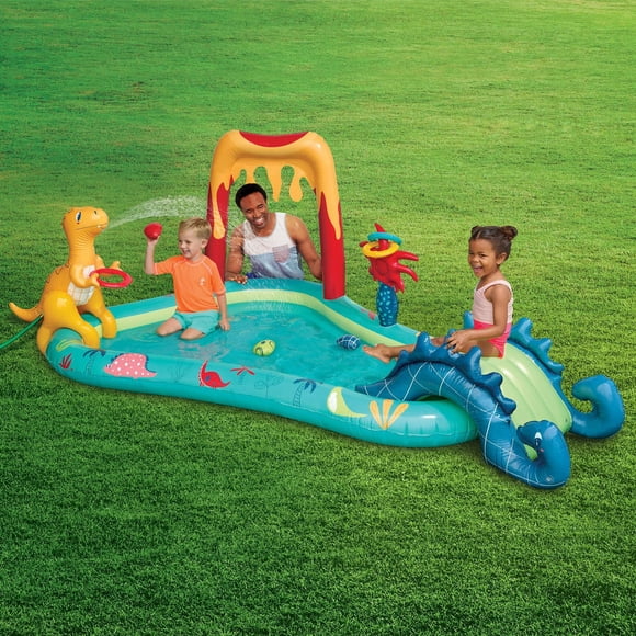 Bluescape Outdoor Inflatable Kiddie Pool Dino Play Center with Water Slide