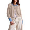 thumbnail image 1 of Penkiiy Womens Cropped Cardigan Sweaters Button Down Open Front Long Sleeve Fall Trendy Color Block Knit Coats S Beige, 1 of 2