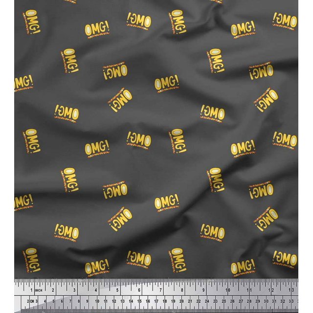 Soimoi Gray Rayon Crepe Fabric OMG Text Fabric Prints By Yard 46 Inch Wide