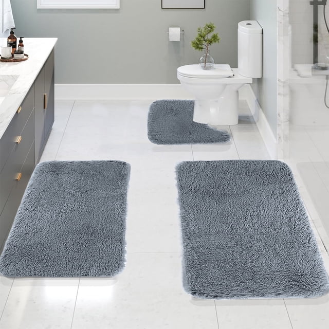 Sales Today Clearance! 3PCS Solid Color Bath Mat Set, Non-Slip Bathroom Rugs, Soft, Absorbent Toilet Mats, Thick Machine Washable, Easy to Dry for Bathroom Use Deals of The Day Clearance!