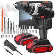 TFixol 21V Cordless Drill with Bits Set - 3-in-1 Impact, Flat, and Torque Drill, 25 Torque Settings, 2-Speed + Variable Control, Ergonomic Grip, LED Light, 1300mAh Li-ion Battery, Black (110V, 2