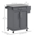 thumbnail image 3 of HOMCOM Kitchen Island, Rolling Kitchen Cart with Stainless Steel Top, Grey, 3 of 10