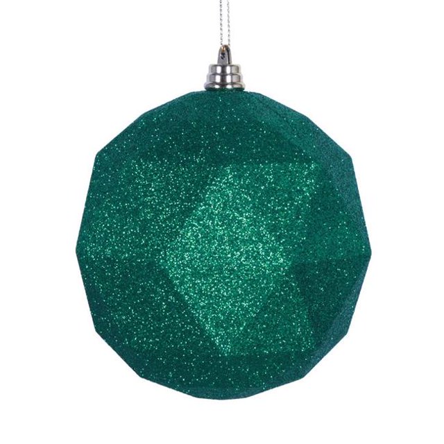 Vickerman M177504DG 8 in. Green Glitter Geometric Christmas Ornament Ball