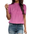 thumbnail image 1 of WEIYLL Womens Tshirt Solid Temperament Loose Short Sleeve Mock Neck Ruffles Pink Tees Sizes XL, 1 of 5