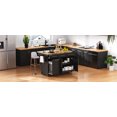 thumbnail image 4 of 59.3" Kitchen Island with Storage 2 Pull Out Cabinet Organizers & Rubber Wood Drop Leaf, Rolling Kitchen Island with Trash Can Storage, Power Outlet, Spice & Towel Rack for Kitchen, Dining, Black, 4 of 33