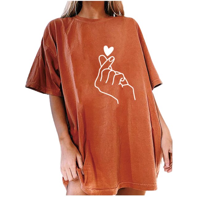 Hauts d'Été pour Femmes 2023 Mode pour Femmes Imprimé Love Col Rond Ample T-shirt à Manches Courtes Haut Blouse Chandail