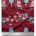thumbnail image 1 of Soimoi Poly Crepe Fabric Floral,Tree & Owl Kids Printed Fabric 1 Yard 52 Inch Wide, 1 of 3