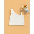 thumbnail image 2 of goowrom Breathable Summer Little Girls Vest, Toddlers Sweet Style Solid Color Sloping Shoulder Sleeveless Short Tops Casual Clothes, 2 of 9