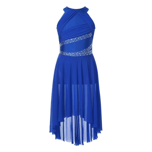 Loodgao Girls Lyrical Ballet Dance Dress Kids Sleeveless Figure Ice Skating Dress Gymnastic Leotard Dancewear Royal Blue 10