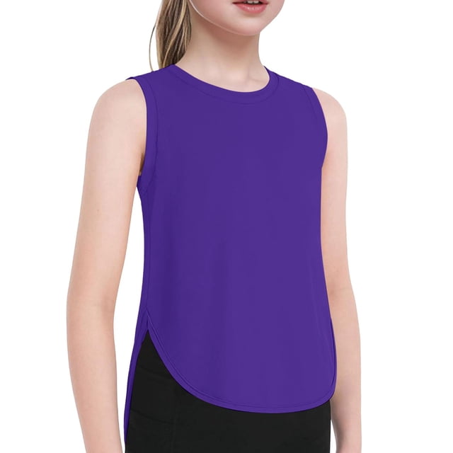 Sunnyoo Big Girls Athletic Tank Top Quick Drying Solid Sleeveless Tops, Sizes 5-14