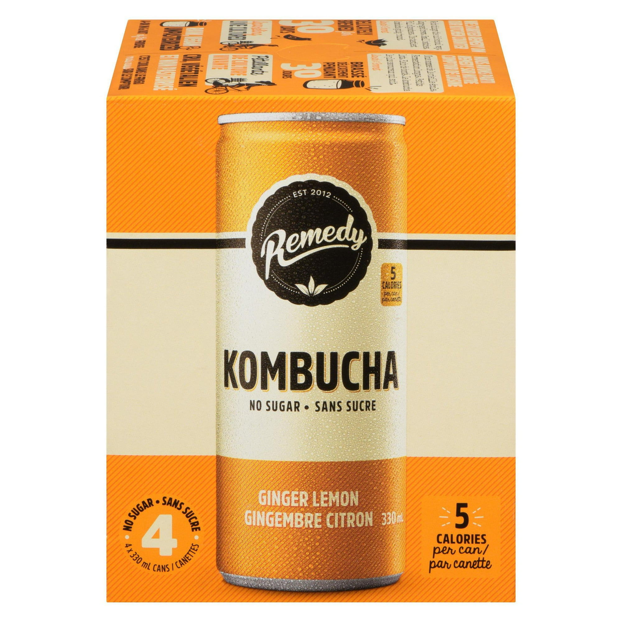 Remedy Kombucha Biologique Sans Sucre Gingembre Citron 4x355ml