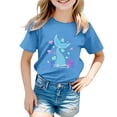thumbnail image 1 of T-shirts pour Filles, Imprimé Graphique Océan Mignon, Manches Courtes, Hauts Amples, Bleu 3-4 Ans, 1 of 3
