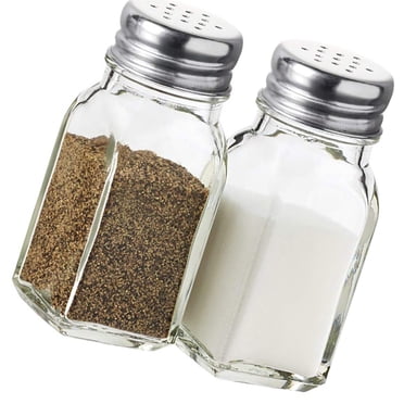 Salt and Pepper Shakers Glass Set, Clear Home and Kitchen Design with Stainless Steel Lids
