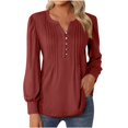 thumbnail image 1 of FAIWAD Women's V Neck Long Sleeve Tunic Tops Pleated Layered Button Down Slim Pullover Tops, 1 of 5