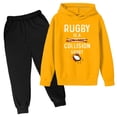 thumbnail image 1 of Hiiyo Ensemble pour Grands Garçons, Chandail à Capuchon et Pantalon de Survêtement à Imprimé de Lettres de Rugby, Survêtement Sportif, 1 of 3