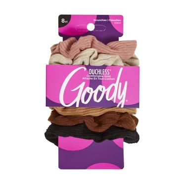 Goody Ouchless Ribbed Hair Scrunchies - Assorted Neutral Colors - 8 Ct