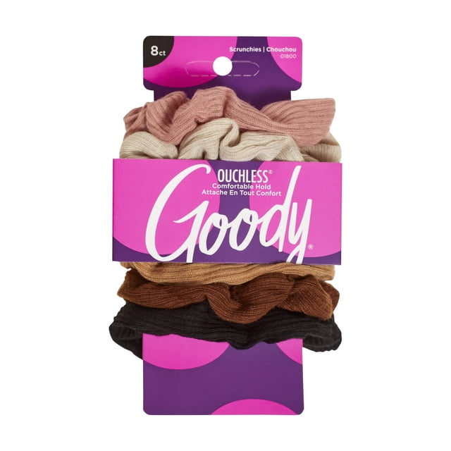 Goody Ouchless Ribbed Hair Scrunchies - Assorted Neutral Colors - 8 Ct