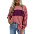 thumbnail image 1 of Amzcrzy Chandail en Molleton Femme Col Rond Manches Longues T-Shirts Décontractés Tunique à Rayures Blocs de Couleur Basiques, 1 of 9