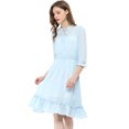 thumbnail image 1 of INSPIRE CHIC Women's Ruffle Hem 3/4 Sleeve Smocked a-Line Dress, 1 of 6