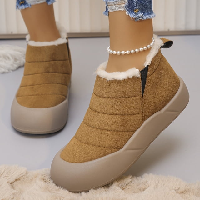 XIMIN Bottes d'Hiver pour Femmes Bottines de Neige Bottines Chaudes Doublées en Peluche à Enfiler Marche Randonnée Chaussures en Coton Espadrilles à Plateforme Extérieur Antidérapantes Botte Courte en Molleton