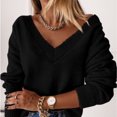 thumbnail image 1 of Mode Femmes Couleur Unie Manches Longues Pull Col en V Chemise Pull Tops, 1 of 4
