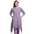 thumbnail image 1 of Bimba Kurti Asymétrique à Imprimé de Feuilles de Phoque Violettes pour Femmes, Robe d'Été Indienne Tunique, Très Grand, 1 of 6