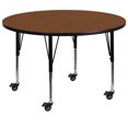 thumbnail image 1 of Mobile 48'' Round Oak HP Laminate Activity Table - Height Adjustable Short Legs, 1 of 3