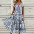thumbnail image 1 of Jusqu'à 65 % de Rabais! Robes d'Été Mode pour Femmes 2024 Grande Taille pour Imprimé Floral Manches Courtes Robe à Col en V Robes Plissées Fluides, 1 of 5