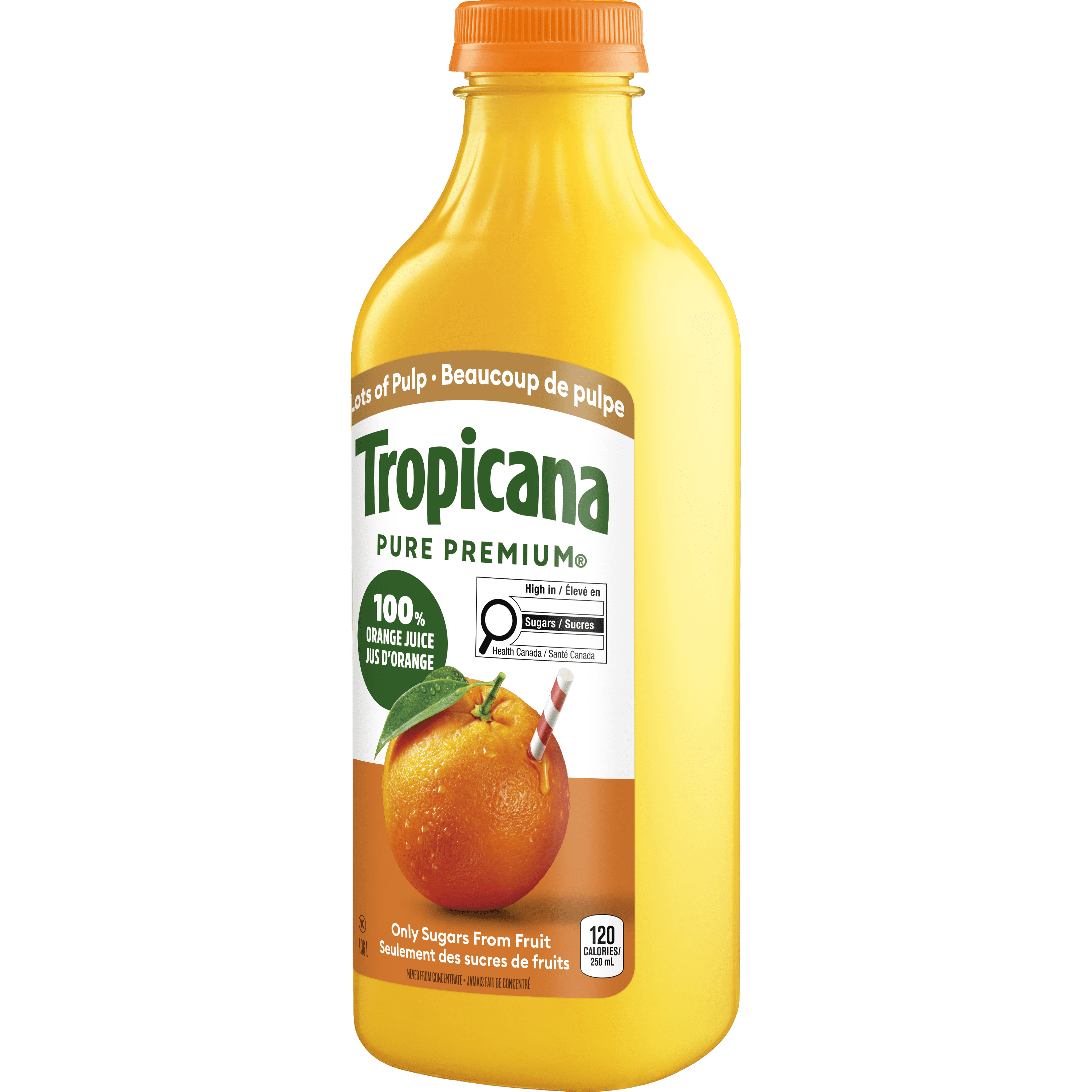 Tropicana Pure Premium 100% Orange Juice Lots of Pulp, 1.36 L