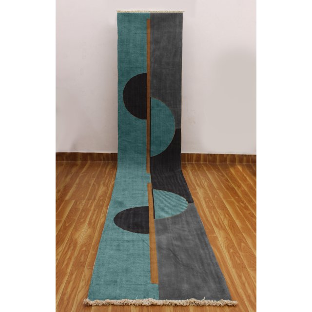 Casavani Handblock Printed Blue Cotton Rug Square Dining Room Carpets Home Decor Kilim 7x7 feet