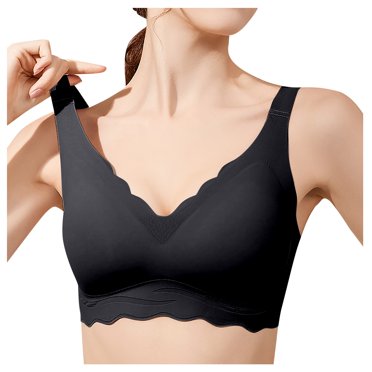 Fgnfyis Women's Seamless Bra Wavy Wireless Full Coverage Padded Smoothing No Underwire Comfort V Neck Bralettes Womens Bras Black XXXL