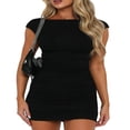 thumbnail image 1 of Women‘s Casual 1/4 Sleeve Slim Fitted Mini Dress Basic Backless Ruched Bodycon Party Dress, 1 of 7