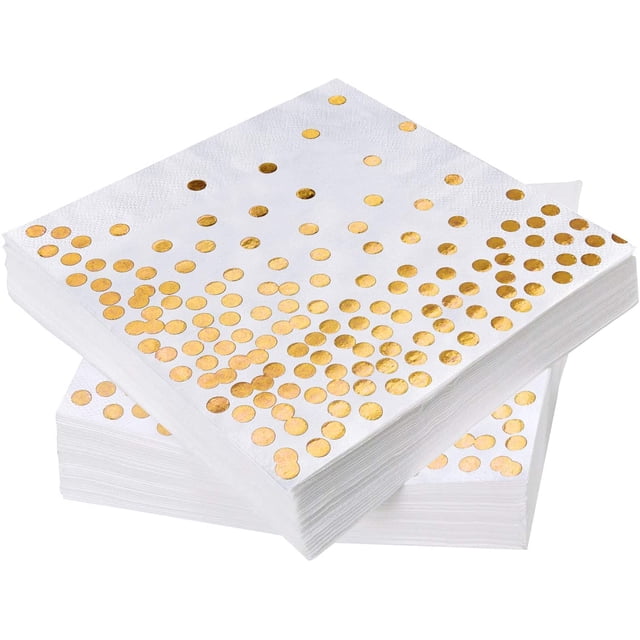 50pcs Gold Table Paper Napkins, 3 Ply, Cocktail Napkins 33 * 33cm Gold Dots Napk
